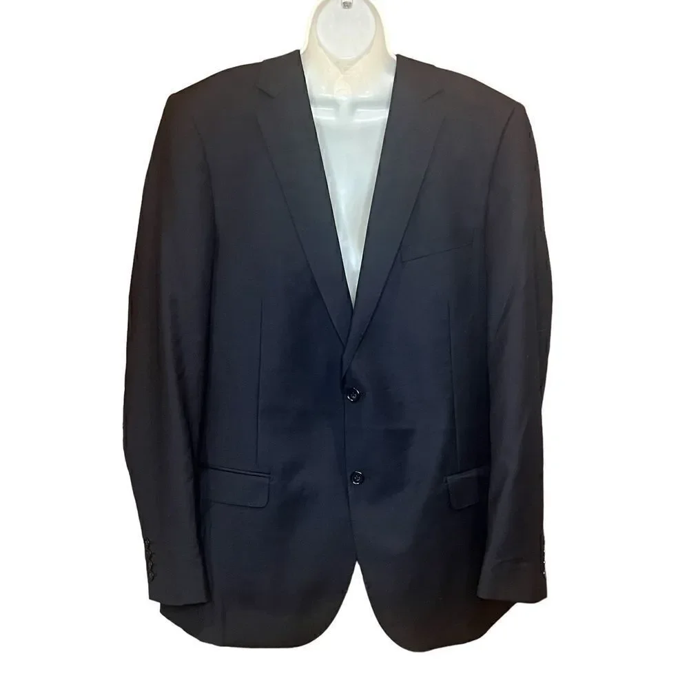 Zanetti Made in Italy Black 2 Button 80% Wool Blazer NWOT Size 46 Long